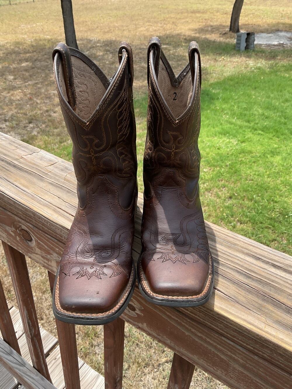 ARIAT 4 LR COWBOY SQUARE TOE BROWN BOOTS SIZE 2 Rodeo